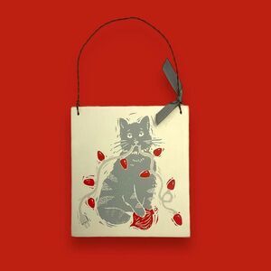 Vintage 90s Holiday Naughty Kitty Door Hanger Ornament